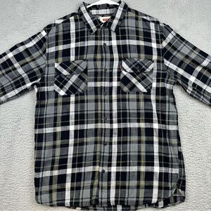 Levis Flannel Shirt Mens Large Gray Black Plaid Cotton Outdoor Hiking Casual‎